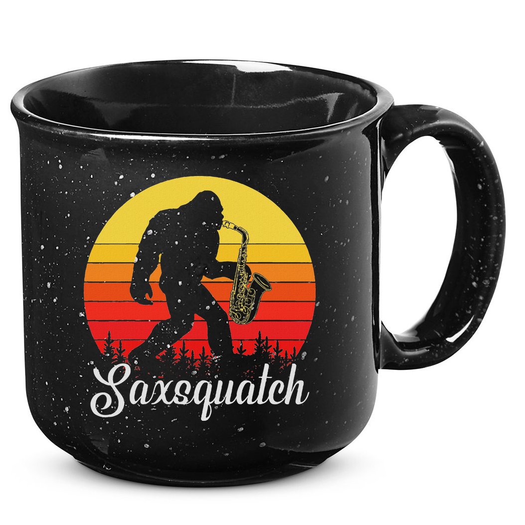 Saxsquatch Bigfoot Yeti Play On Words 15oz Campfire Ceramic Mug