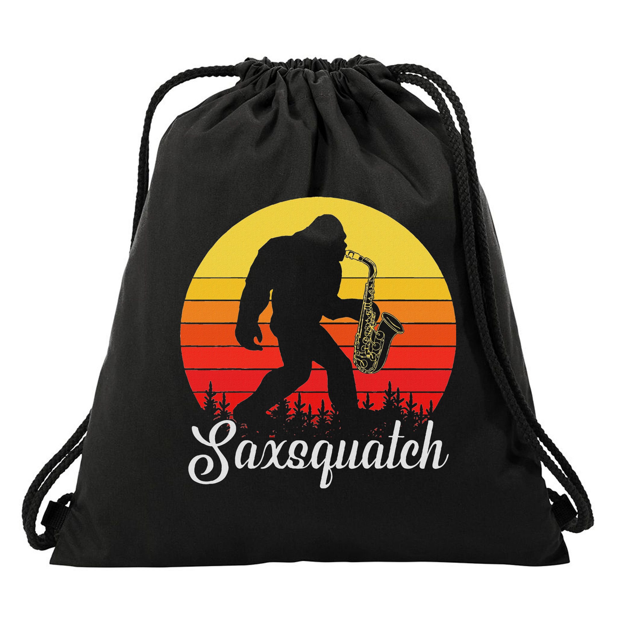 Saxsquatch Bigfoot Yeti Play On Words Drawstring Bag