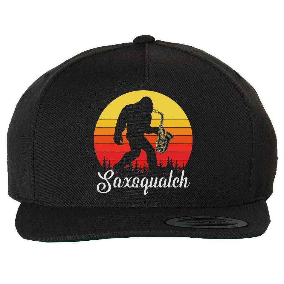Saxsquatch Bigfoot Yeti Play On Words Wool Snapback Cap