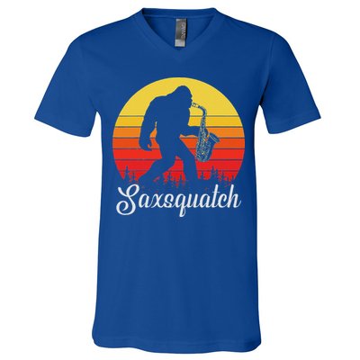Saxsquatch Bigfoot Yeti Play On Words V-Neck T-Shirt