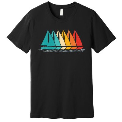 Sailing Boat Yacht Sailor Nautical Retro Sunset Sail Premium T-Shirt