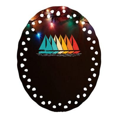 Sailing Boat Yacht Sailor Nautical Retro Sunset Sail Ceramic Oval Ornament