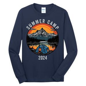 Summer Camp 2024 Camper Life Bonfire Camp Fire Funny Camping Fun Outdoors Tall Long Sleeve T-Shirt