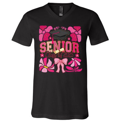 Senior Class 2025 Graduate Last Day Of School Coquette Bow V-Neck T-Shirt