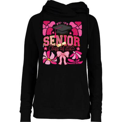 Senior Class 2025 Graduate Last Day Of School Coquette Bow Womens Funnel Neck Pullover Hood