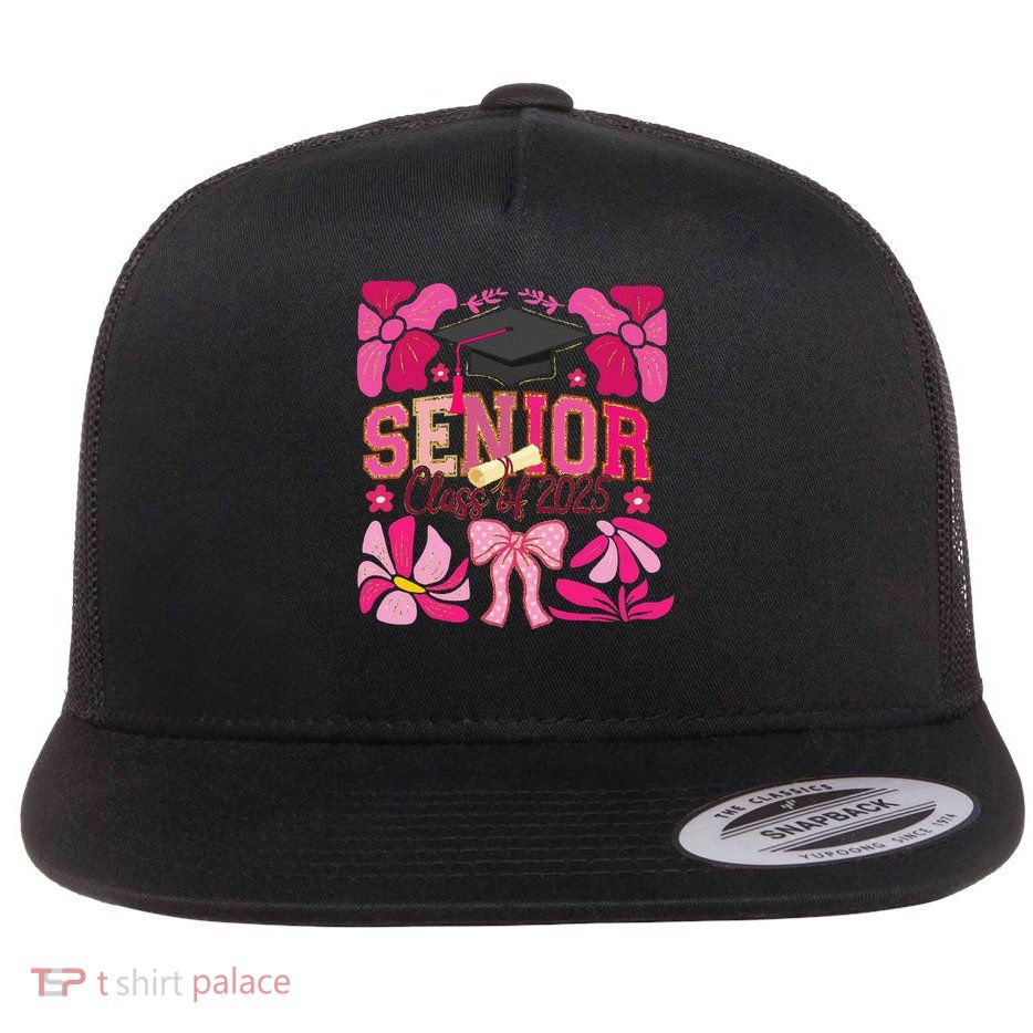 Senior Class 2025 Graduate Last Day Of School Coquette Bow Flatbill Hat