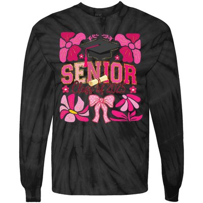 Senior Class 2025 Graduate Last Day Of School Coquette Bow Tie-Dye Long Sleeve Shirt