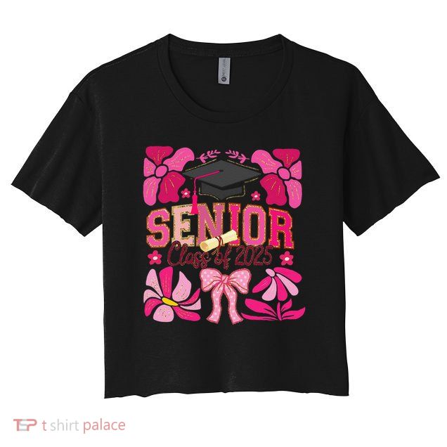 Senior Class 2025 Graduate Last Day Of School Coquette Bow Crop Top