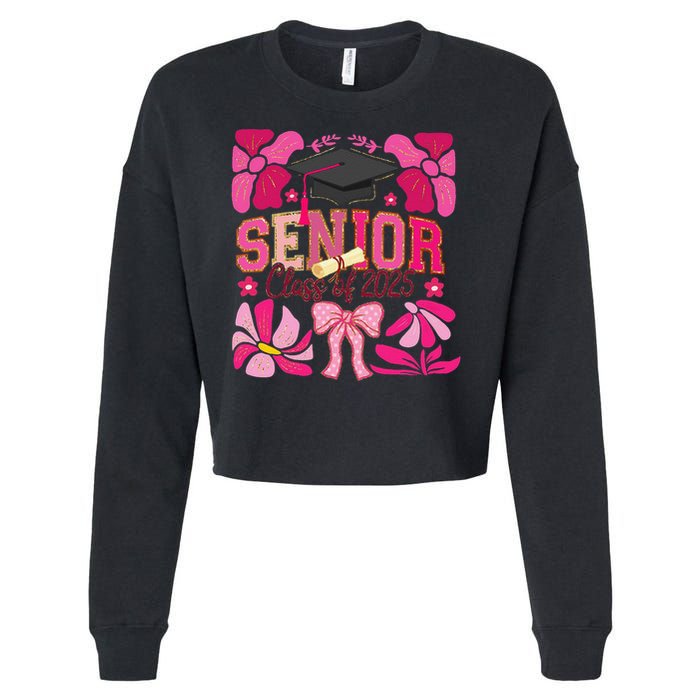 Senior Class 2025 Graduate Last Day Of School Coquette Bow Cropped Pullover Crew
