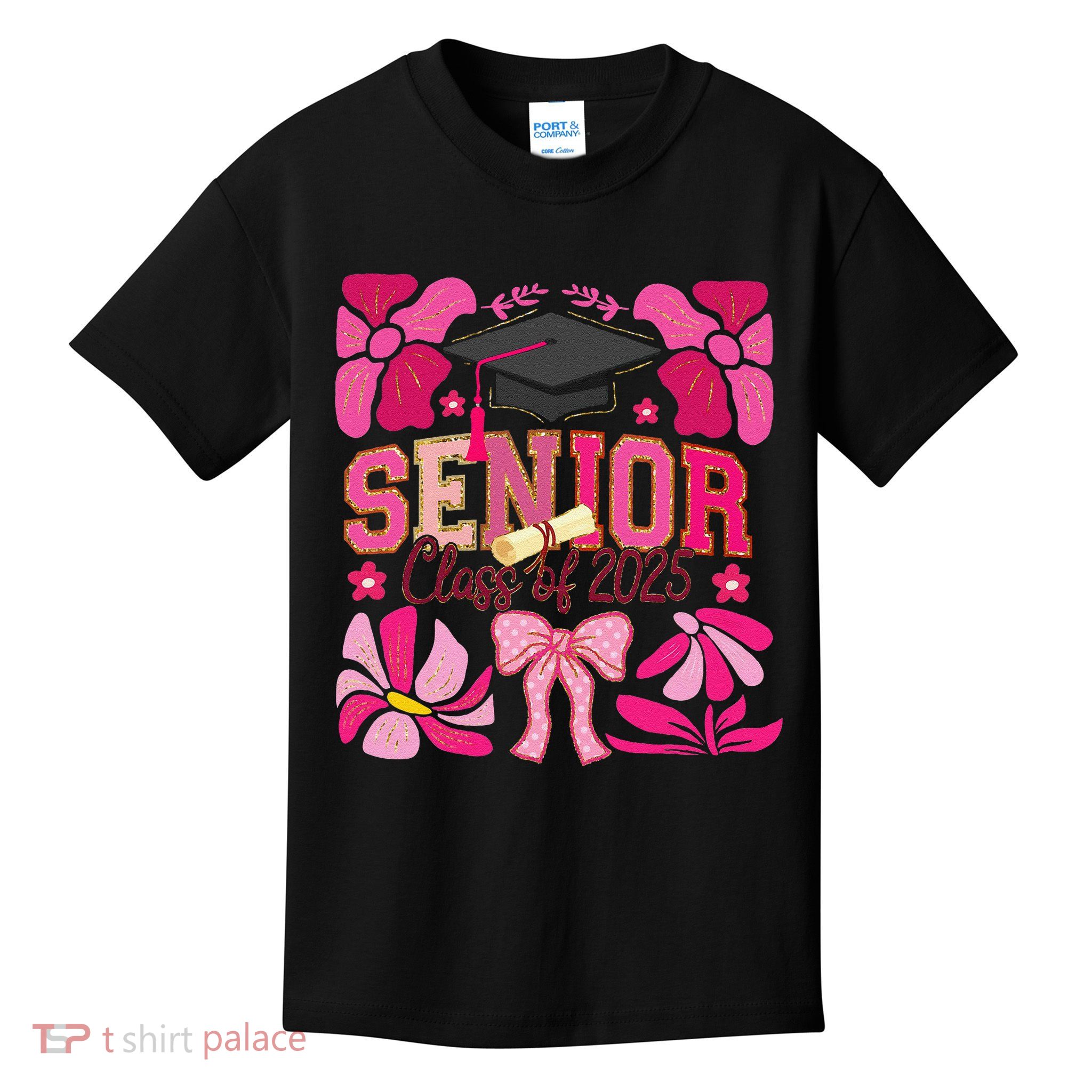 Senior Class 2025 Graduate Last Day Of School Coquette Bow Kids T-Shirt