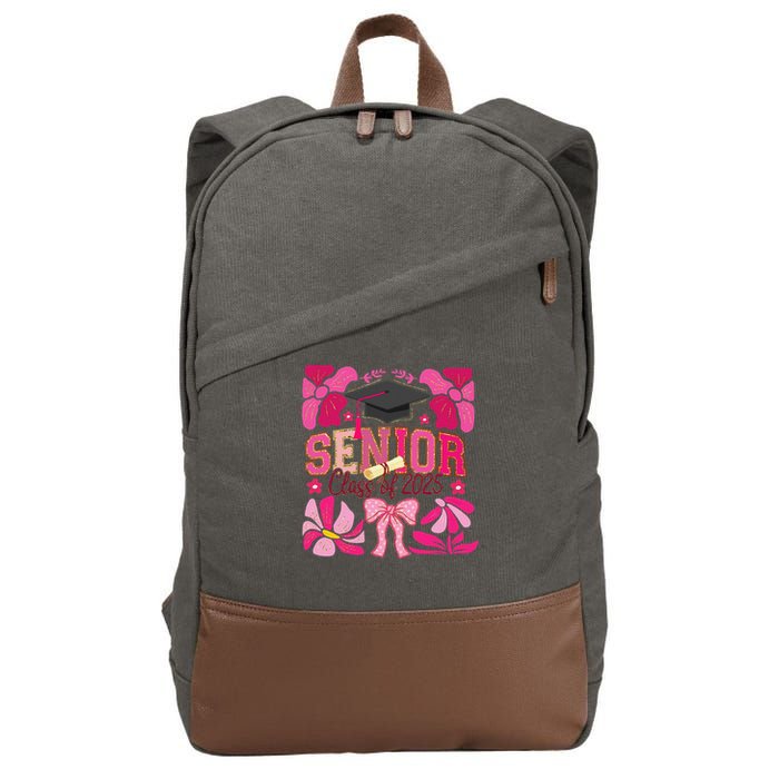 Senior Class 2025 Graduate Last Day Of School Coquette Bow Cotton Canvas Backpack