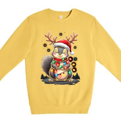 Squirrel Christmas 2024 With Lights And Holiday Xmas Funny Gift Premium Crewneck Sweatshirt