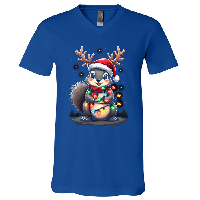 Squirrel Christmas 2024 With Lights And Holiday Xmas Funny Gift V-Neck T-Shirt