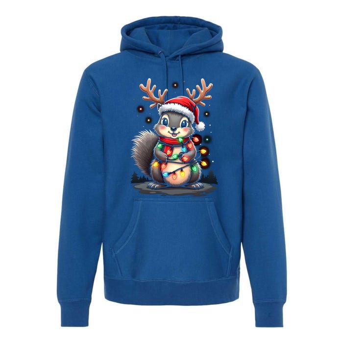 Squirrel Christmas 2024 With Lights And Holiday Xmas Funny Gift Premium Hoodie