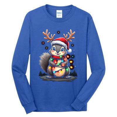 Squirrel Christmas 2024 With Lights And Holiday Xmas Funny Gift Tall Long Sleeve T-Shirt