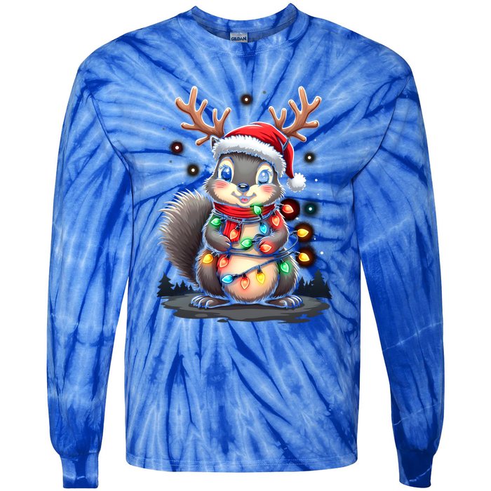 Squirrel Christmas 2024 With Lights And Holiday Xmas Funny Gift Tie-Dye Long Sleeve Shirt