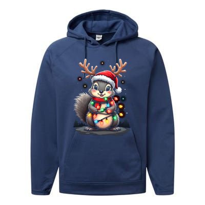 Squirrel Christmas 2024 With Lights And Holiday Xmas Funny Gift Performance Fleece Hoodie