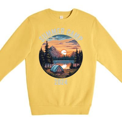 Summer Camp 2024 Fun Outdoors Camper Life Bonfire Camp Fire Funny Camping Premium Crewneck Sweatshirt