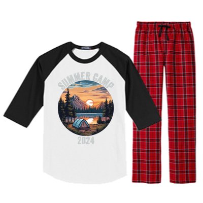 Summer Camp 2024 Fun Outdoors Camper Life Bonfire Camp Fire Funny Camping Raglan Sleeve Pajama Set