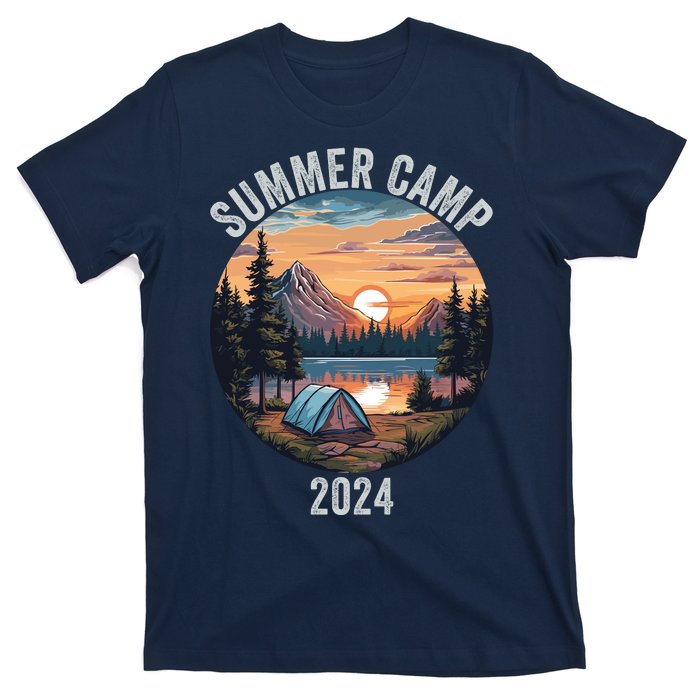 Summer Camp 2024 Fun Outdoors Camper Life Bonfire Camp Fire Funny Camping T-Shirt