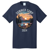 Summer Camp 2024 Fun Outdoors Camper Life Bonfire Camp Fire Funny Camping Tall T-Shirt