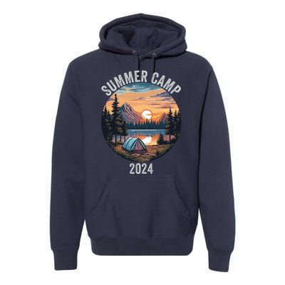 Summer Camp 2024 Fun Outdoors Camper Life Bonfire Camp Fire Funny Camping Premium Hoodie