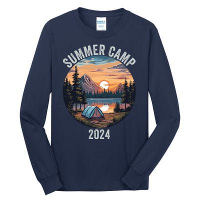 Summer Camp 2024 Fun Outdoors Camper Life Bonfire Camp Fire Funny Camping Tall Long Sleeve T-Shirt