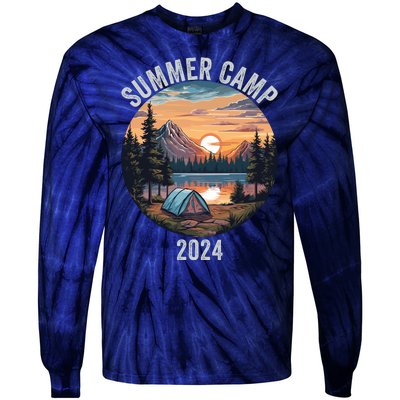 Summer Camp 2024 Fun Outdoors Camper Life Bonfire Camp Fire Funny Camping Tie-Dye Long Sleeve Shirt