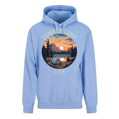 Summer Camp 2024 Fun Outdoors Camper Life Bonfire Camp Fire Funny Camping Unisex Surf Hoodie