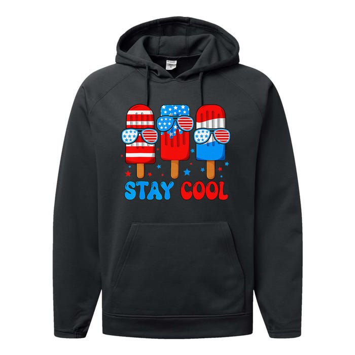 Stay Cool 4th Of July Popsicle American Flag Performance Fleece Hoodie