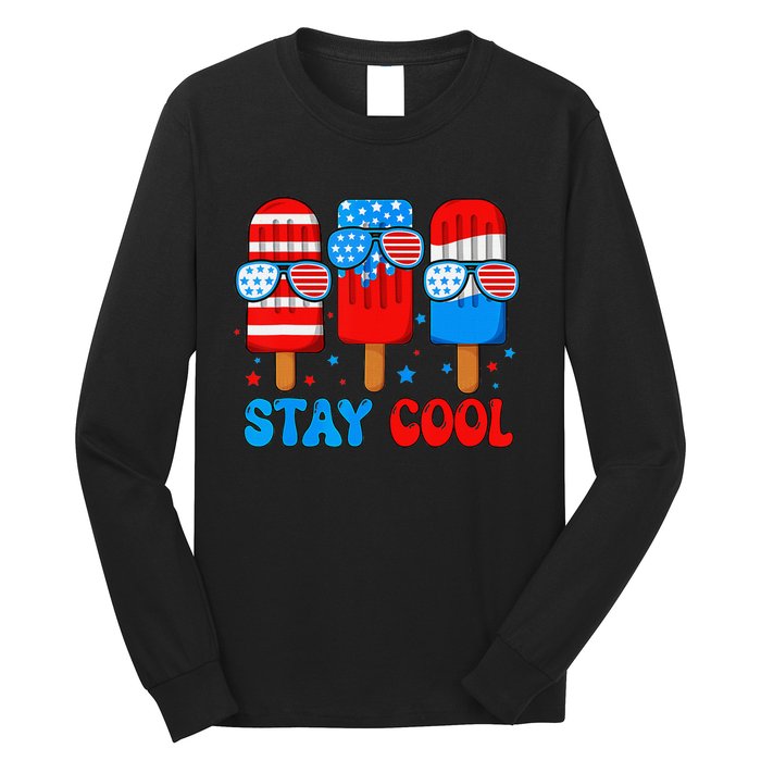 Stay Cool 4th Of July Popsicle American Flag Long Sleeve Shirt