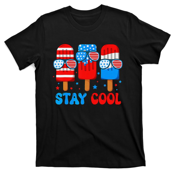 Stay Cool 4th Of July Popsicle American Flag T-Shirt