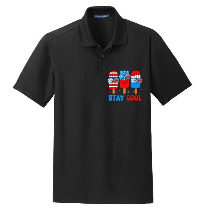 Stay Cool 4th Of July Popsicle American Flag Dry Zone Grid Polo