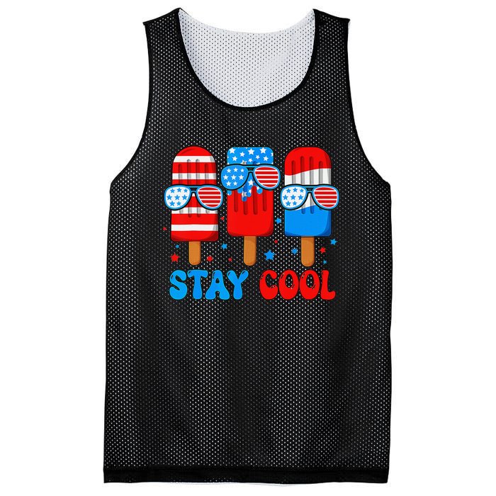 Stay Cool 4th Of July Popsicle American Flag Mesh Reversible Basketball Jersey Tank