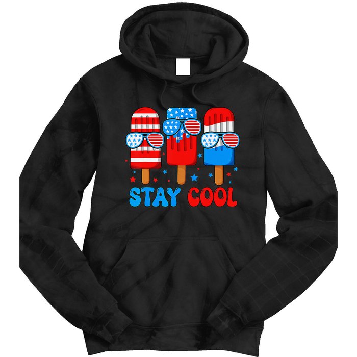 Stay Cool 4th Of July Popsicle American Flag Tie Dye Hoodie