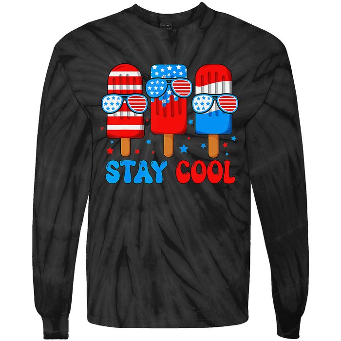 Stay Cool 4th Of July Popsicle American Flag Tie-Dye Long Sleeve Shirt