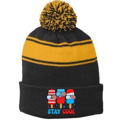 Stay Cool 4th July Popsicle Stripe Pom Pom Beanie