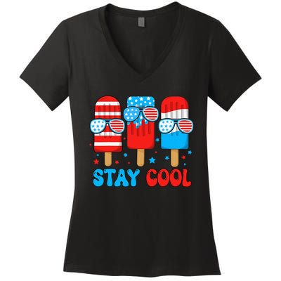 Stay Cool 4th July Popsicle Women's V-Neck T-Shirt