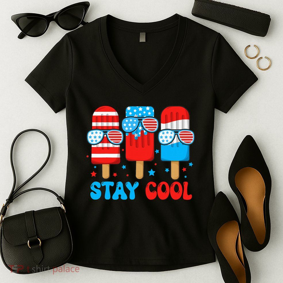 Stay Cool 4th July Popsicle Women's V-Neck T-Shirt