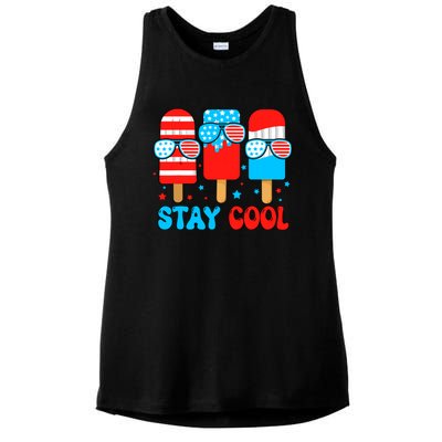 Stay Cool 4th July Popsicle Usa Flag American Ladies PosiCharge Tri-Blend Wicking Tank