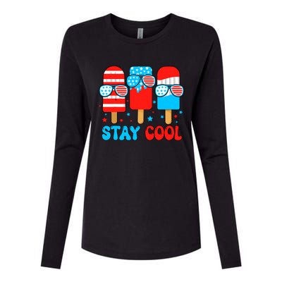 Stay Cool 4th July Popsicle Usa Flag American Womens Cotton Relaxed Long Sleeve T-Shirt