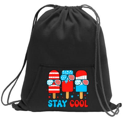 Stay Cool 4th July Popsicle Usa Flag American Sweatshirt Cinch Pack Bag