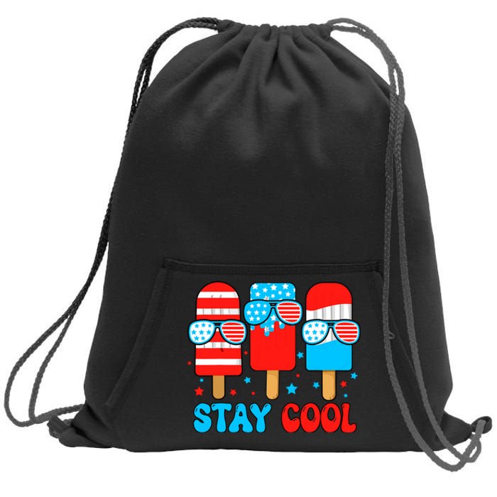 Stay Cool 4th July Popsicle Usa Flag American Sweatshirt Cinch Pack Bag