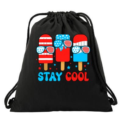 Stay Cool 4th July Popsicle Usa Flag American Drawstring Bag