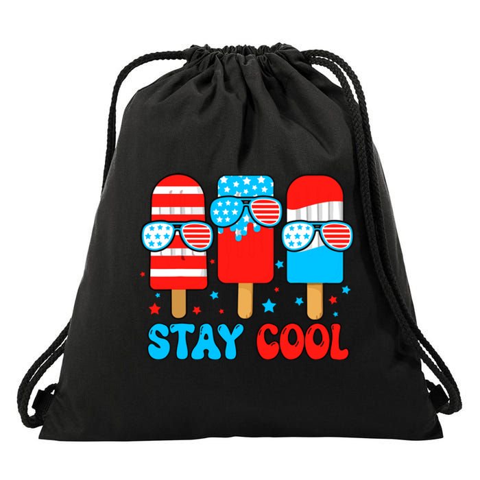 Stay Cool 4th July Popsicle Usa Flag American Drawstring Bag