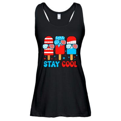 Stay Cool 4th July Popsicle Usa Flag American Ladies Essential Flowy Tank