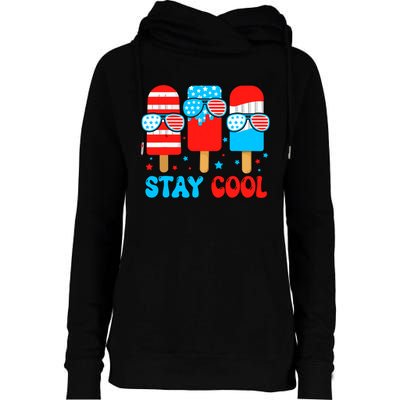 Stay Cool 4th July Popsicle Usa Flag American Womens Funnel Neck Pullover Hood