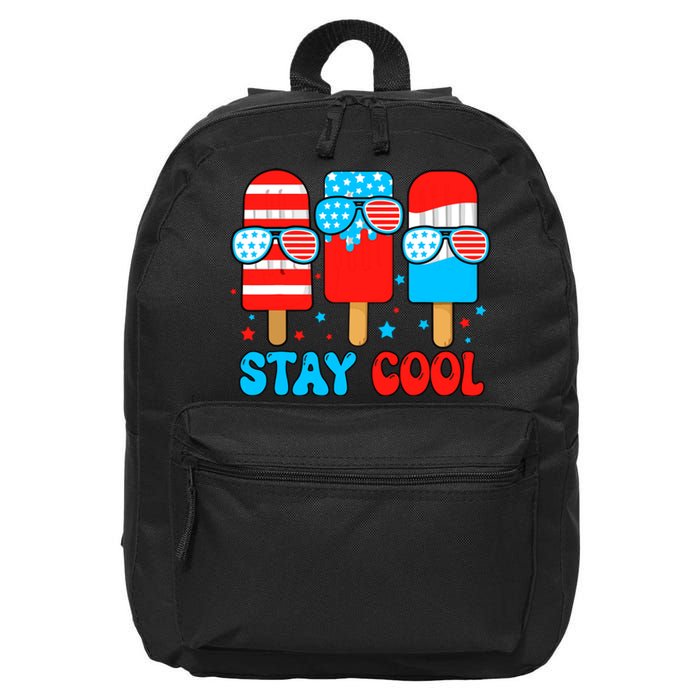 Stay Cool 4th July Popsicle Usa Flag American 16 in Basic Backpack