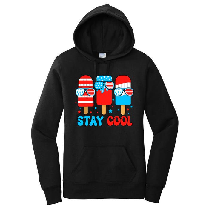 Stay Cool 4th July Popsicle Usa Flag American Women's Pullover Hoodie