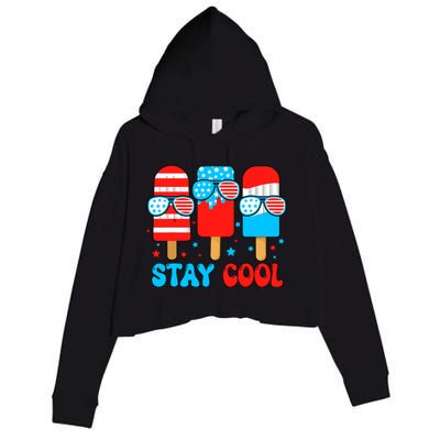 Stay Cool 4th July Popsicle Usa Flag American Crop Fleece Hoodie